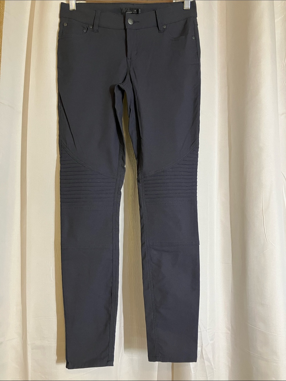 Prana Dark Gray Skinny Moto Ribbed-Knee Pants